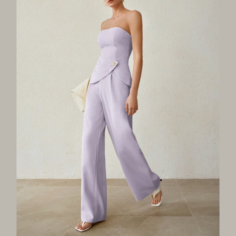 Lilac Strapless Peplum Wide Leg Jumpsuit